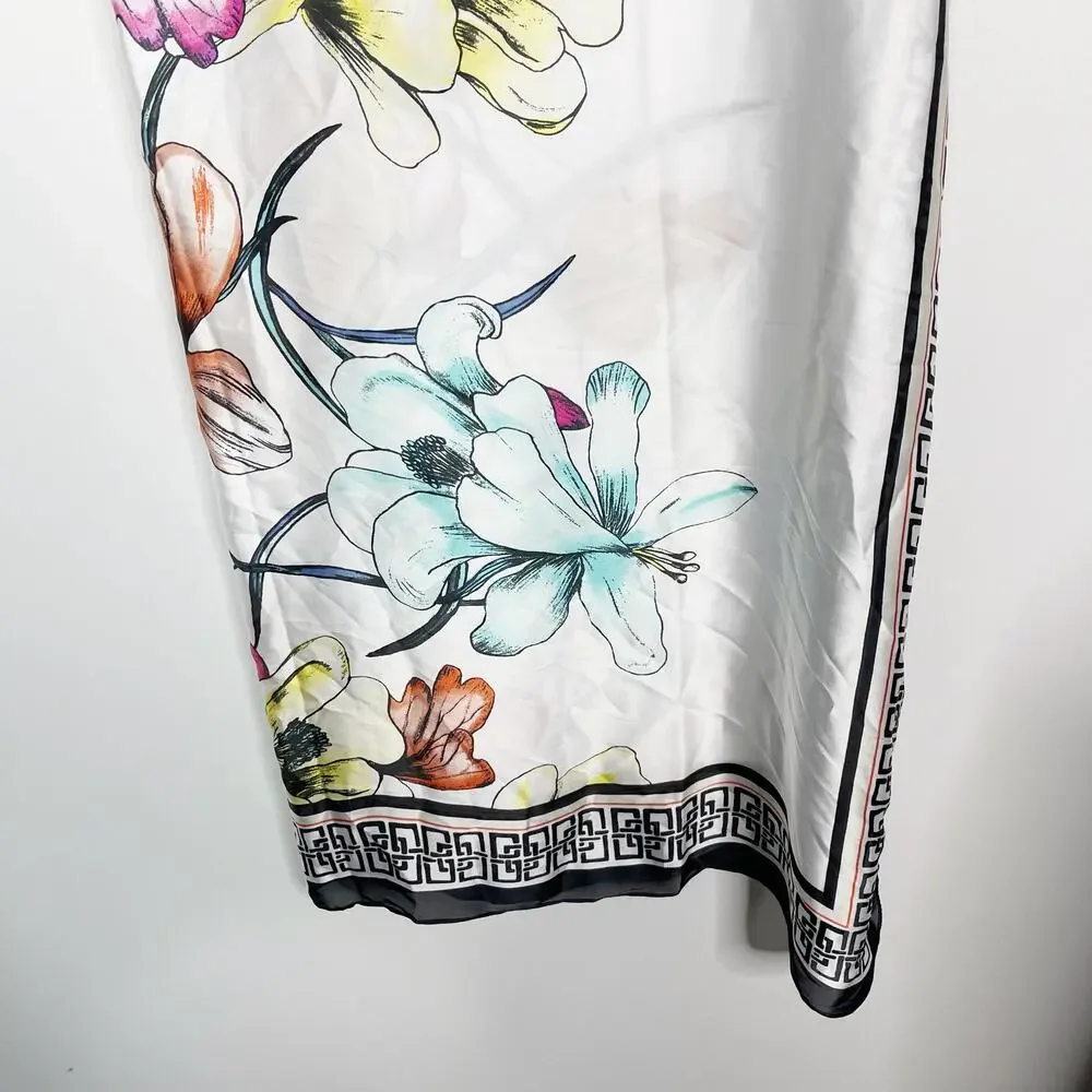 New Chicos Tropical Floral BC Square Scarf White Black Geometric Blue Yellow